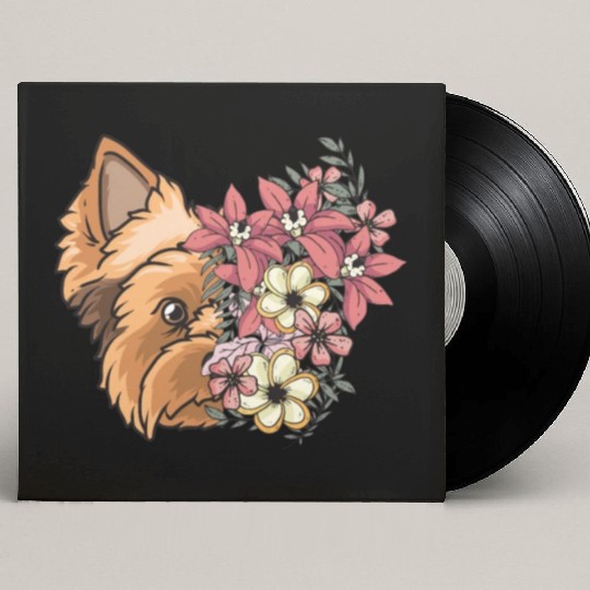 Yorkshire Terrier Dog Yorkie Face Flowers Custom Vinyl Record Sleeves