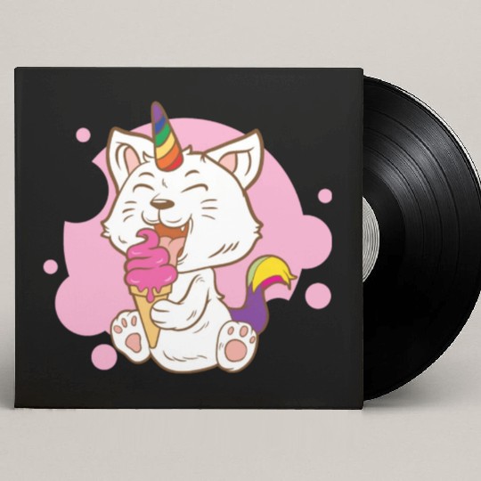 Cat Eating Ice Cream Rainbow Cat Lady Gift Idea Custom Vinyl Record Sleeves