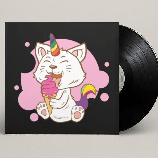 Cat Eating Ice Cream Rainbow Cat Lady Gift Idea Custom Vinyl Record Sleeves