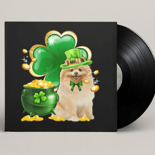 Pomeranian Dog Shamrock St Patricks Day Custom Vinyl Record Sleeves