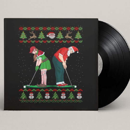 Golf Elf Golfer Ugly Christmas Santa Claus Golfing Custom Vinyl Record Sleeves
