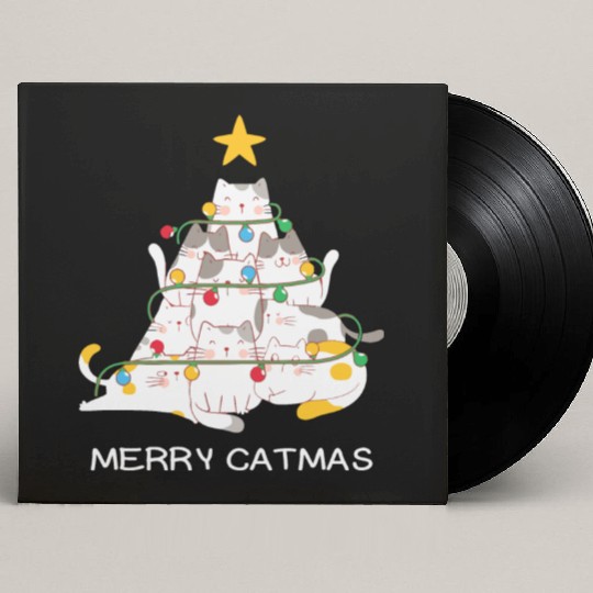 Meowy And Bright Christmas Tree Lights Funny Meowy Custom Vinyl Record Sleeves