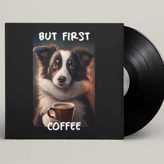 Border Collie - But First Coffee (en) 1 Custom Vinyl Record Sleeves