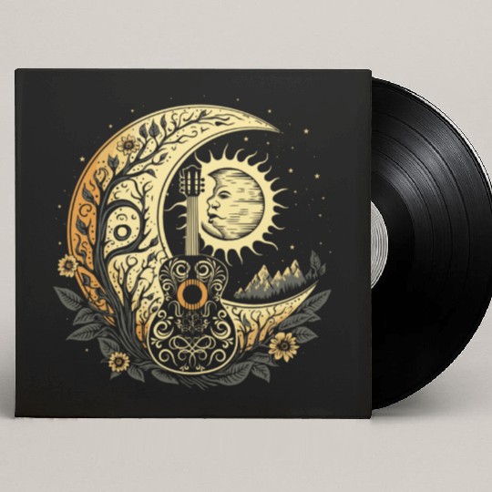 Cottagecore Acoustic Guitar With Moon, Sun, Stars Custom Vinyl Record Sleeves