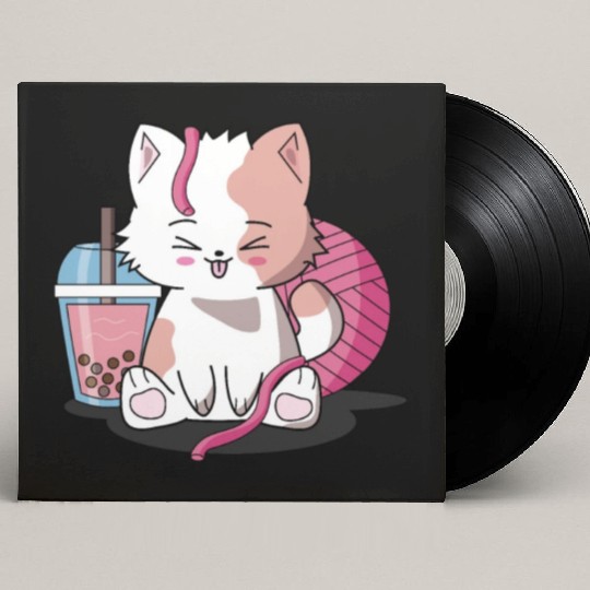 Chibi Boba Tea Cat Custom Vinyl Record Sleeves