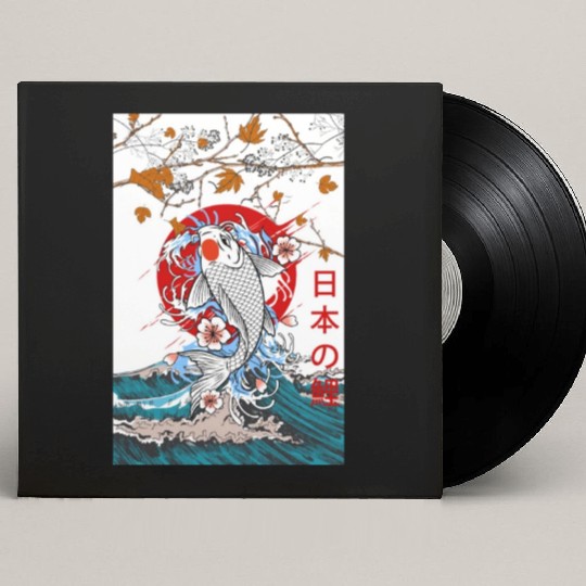 Great Wave off Kanagawa Japanese Blossom Koi Fish Custom Vinyl Record Sleeves