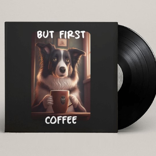 Border Collie - But First Coffee (en) 3 Custom Vinyl Record Sleeves