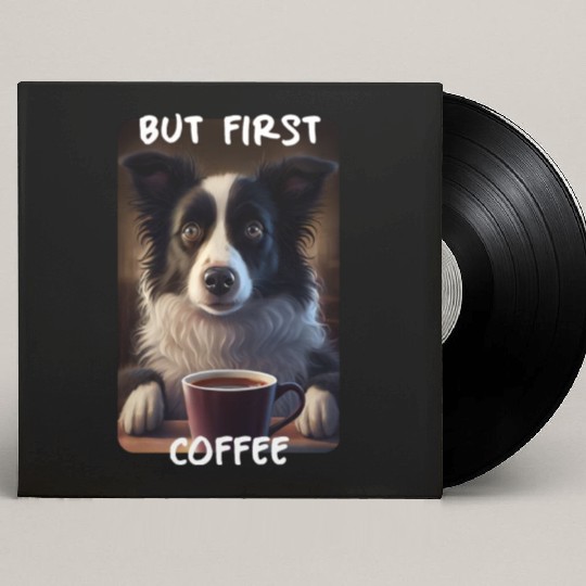 Border Collie - But First Coffee (en) 2 Custom Vinyl Record Sleeves