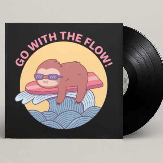 Go With The Flow Sloth Chilling on Surfboard Custom Vinyl Record Sleeves
