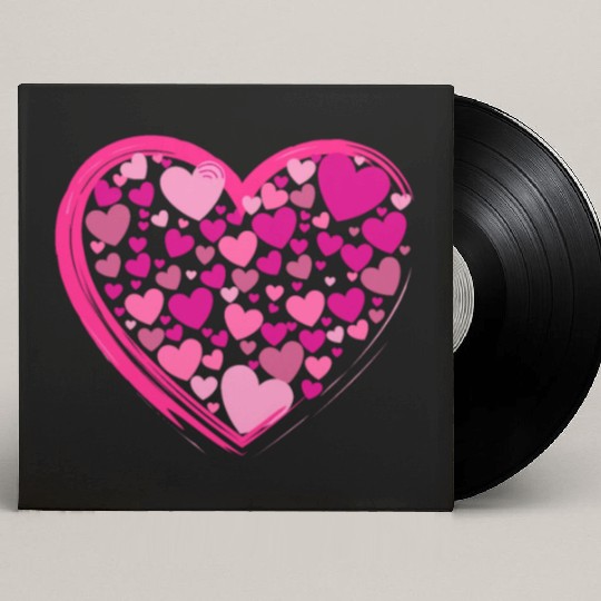 Cute Pink and Lilac Hearts in a Big Pink Heart Custom Vinyl Record Sleeves