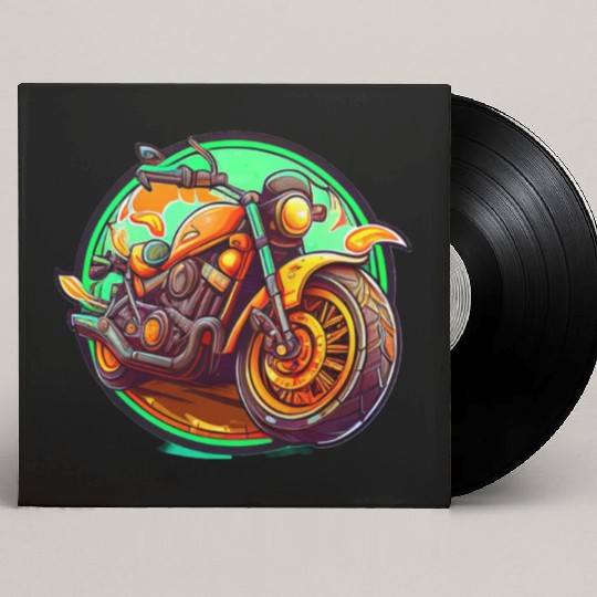Orange Motorcycle on Green Background Custom Vinyl Record Sleeves