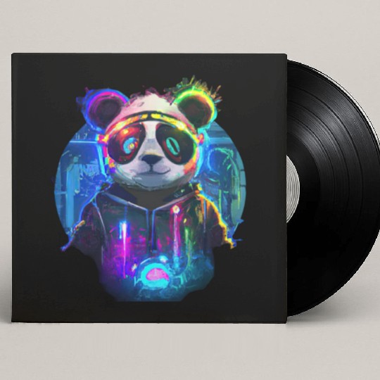 Futuristic Frenzy: Neon Panda Pop Art | light Custom Vinyl Record Sleeves
