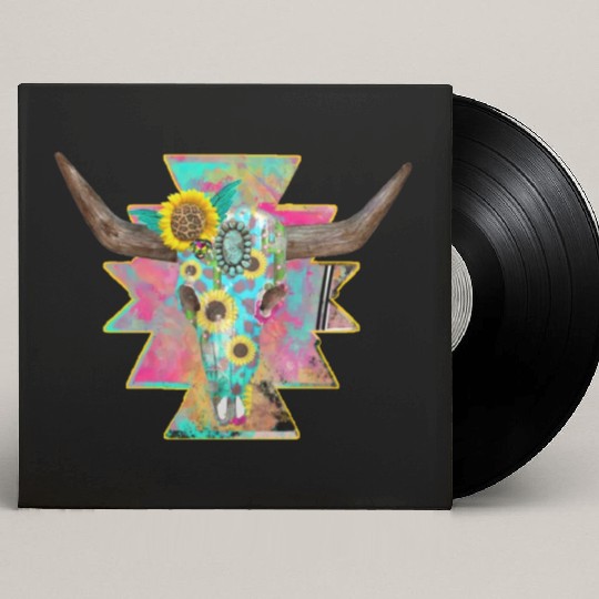 Colorful Floral Bull Skull Custom Vinyl Record Sleeves