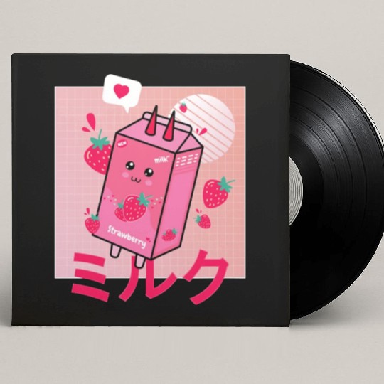 Strawberry Milk Shake Funny Retro 90s Japanese Custom Vinyl Record Sleeves