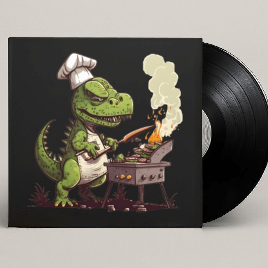 Baby Dinosaur Using A Charcoal Grill Cooking Meat Custom Vinyl Record Sleeves