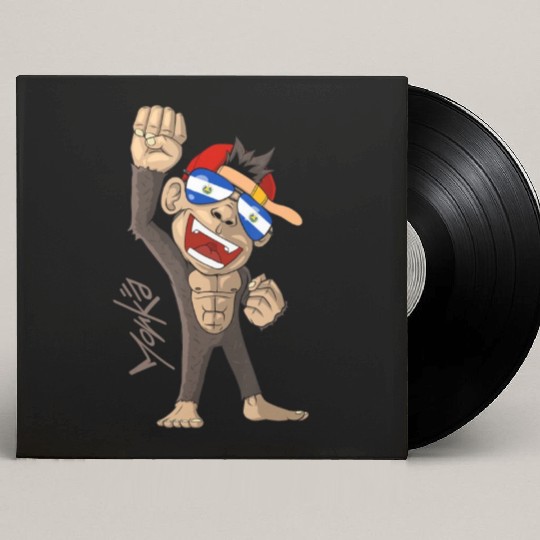 El Salvador Flag Cheering Monkey Fan Custom Vinyl Record Sleeves