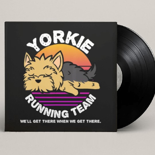 Funny Yorkie Running Team Custom Vinyl Record Sleeves Kids Men Women Gif