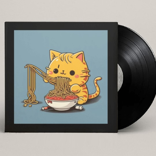 Japanese cat eating spaghetti Custom Vinyl Record Sleeves