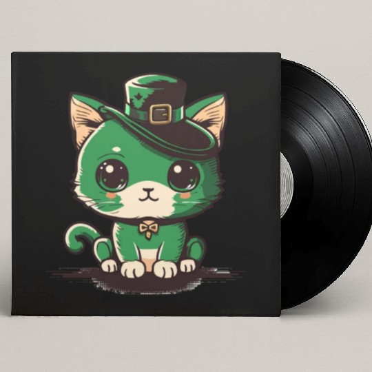 st patricks day - cut cat wearing a hat Custom Vinyl Record Sleeves