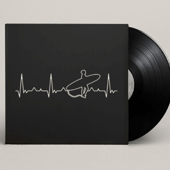 Surfing Board Girl. Heart. Love. EKG. Pulse. Beat. Custom Vinyl Record Sleeves