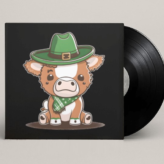 Kawaii cow with scarf St. Patrick's Day Custom Vinyl Record Sleeves