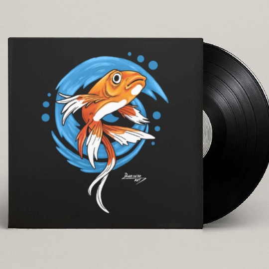 Carp Koi Fish on Blue waves green Custom Vinyl Record Sleeves
