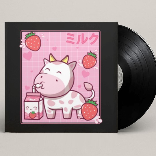 Kawaii Pink Strawberry Cow Milk Shake Otaku Anime Custom Vinyl Record Sleeves