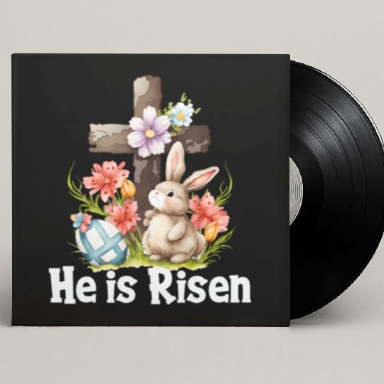 He Is Risen Cute Bunny Christianity Cross Custom Vinyl Record Sleeves