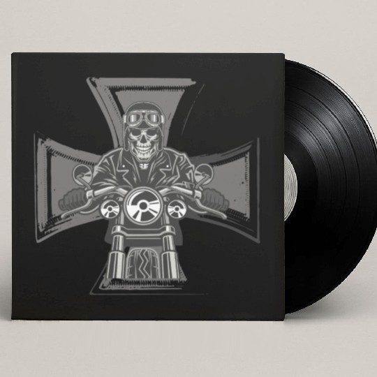 Biker Cross Motorcycle Emblem Skeleton Custom Vinyl Record Sleeves