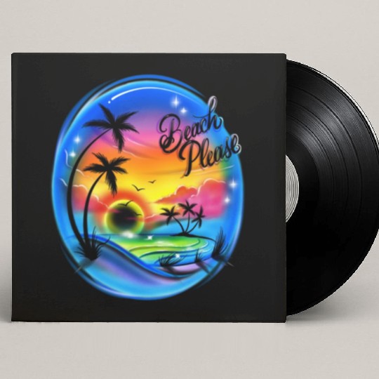 Beach Please Airbrush Colorful Custom Vinyl Record Sleeves