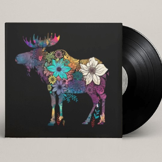 Floral Moose Elk Deer Wild Animal Watercolor Custom Vinyl Record Sleeves