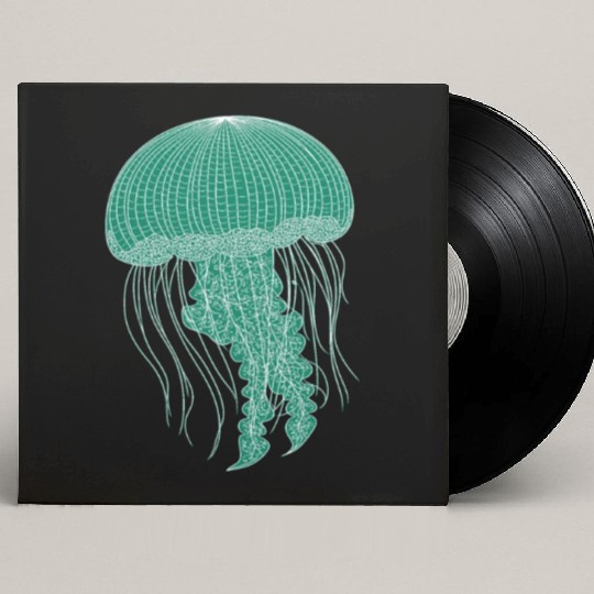 Sea life, Green Jellyfish Custom Vinyl Record Sleeves