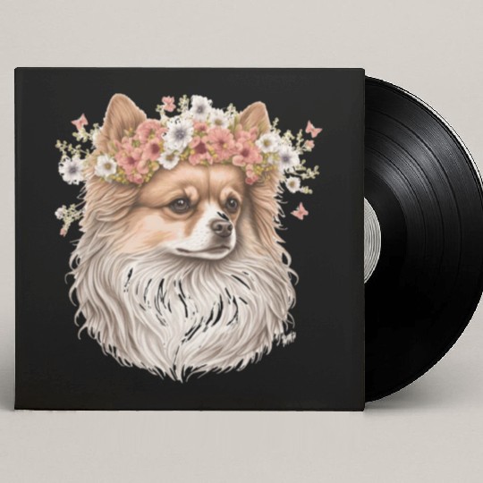 Cute Pomeranian Pom Flower Crown Pet Dog Breed Flo Custom Vinyl Record Sleeves