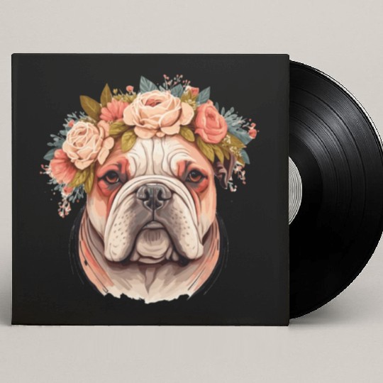 Cute Bulldog Flower Crown Pet Dog Breed Puppy Custom Vinyl Record Sleeves
