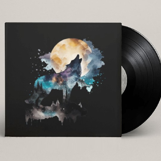 Mountain Wolf Multicolor Watercolor Portrait Custom Vinyl Record Sleeves