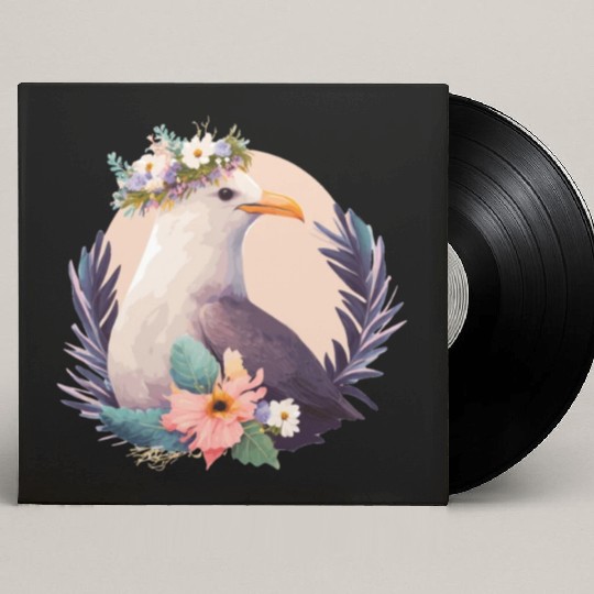 Cute Seagull Bird Flower Crown Floral Birds Custom Vinyl Record Sleeves