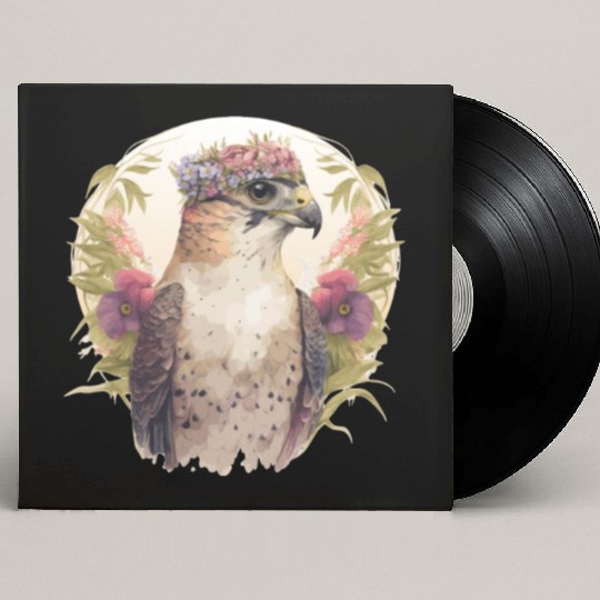Watercolor Falcon Birds Of Prey Flower Crown Flora Custom Vinyl Record Sleeves