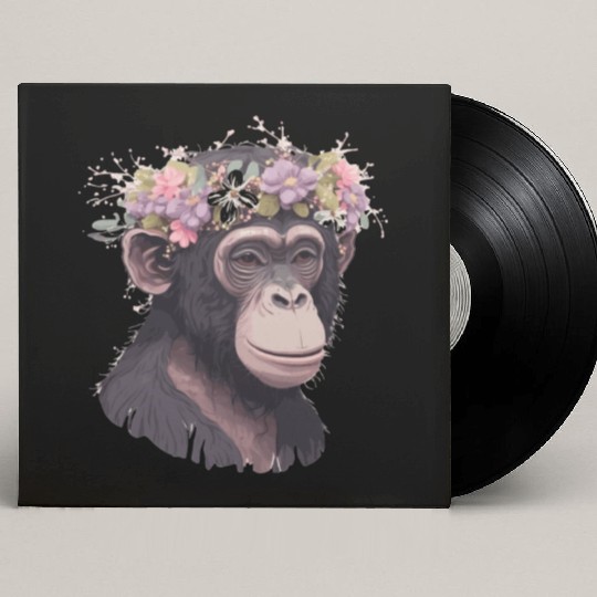 Cute Chimp Chimpanzee Flower Crown Floral Ape Monk Custom Vinyl Record Sleeves