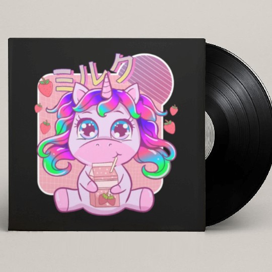 Funny Kawaii Unicorn Strawberry Milk Shake Custom Vinyl Record Sleeves