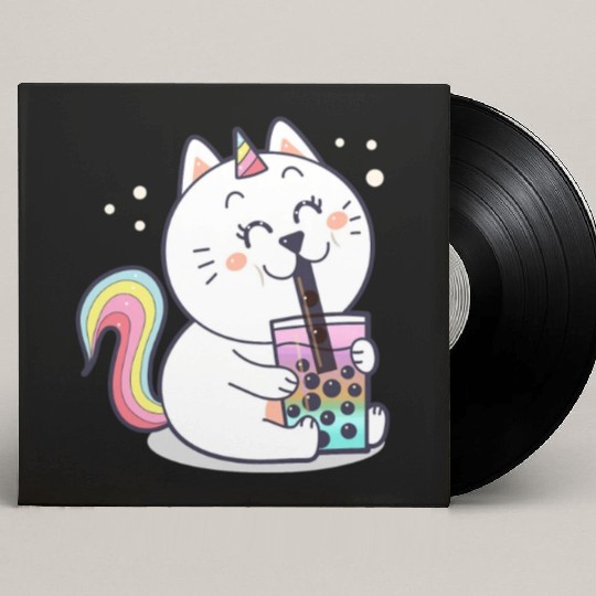 Bubble Tea Cute Kawaii Unicorn Cat Japanese Custom Vinyl Record Sleeves