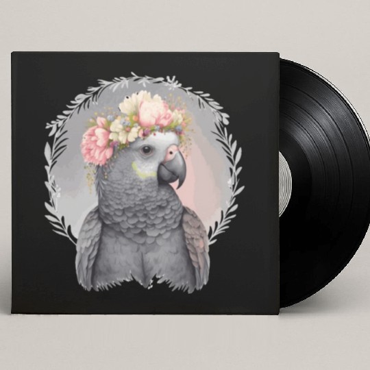 Cute African Gray Parrot Bird Flower Crown Pet Bir Custom Vinyl Record Sleeves