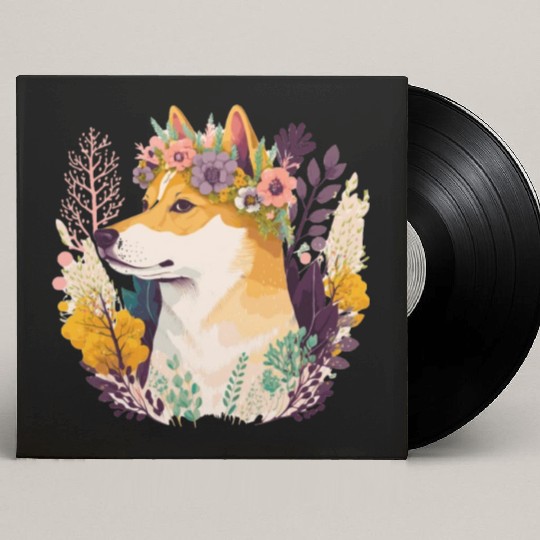 Cute Shiba Inu Flower Crown Pet Dog Breed Floral P Custom Vinyl Record Sleeves