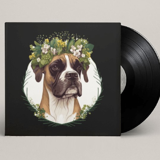Cute Boxer Dog Flower Crown Pet Dog Floral Puppy Custom Vinyl Record Sleeves