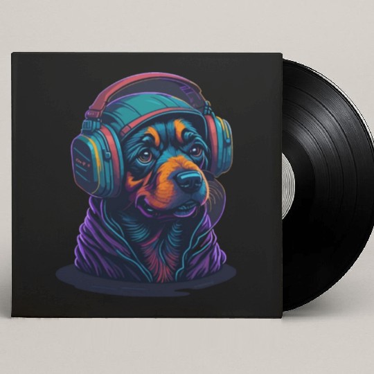 Cute Rottweiler Dog Wearing Headset for Gamer Custom Vinyl Record Sleeves