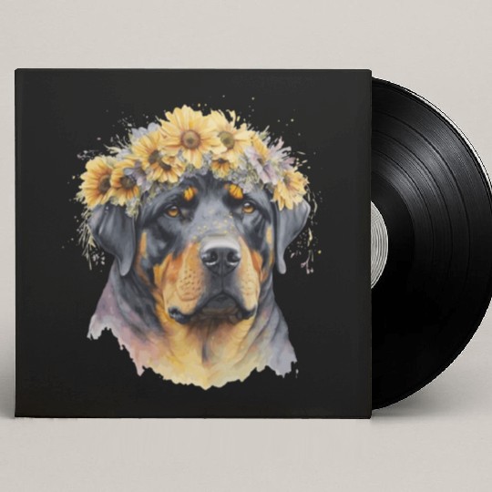 Cute Rottweiler Sunflower Dog Breed Pet Puppy Custom Vinyl Record Sleeves
