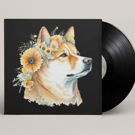 Watercolor Shiba Inu Sunflower Dog Breed Pet Puppy Custom Vinyl Record Sleeves