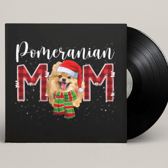 Pomeranian Mom Santa Scarf Plaid Dog Mom Custom Vinyl Record Sleeves