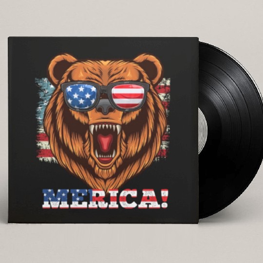 Merica Independence Day American Bear USA Party Custom Vinyl Record Sleeves