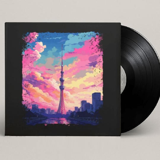 Vaporwave Skytree Tokyo Aesthetic Japanese Sight Custom Vinyl Record Sleeves