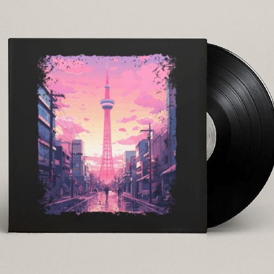 Aesthetic Vaporwave Skytree Tokyo Japanese Sight Custom Vinyl Record Sleeves